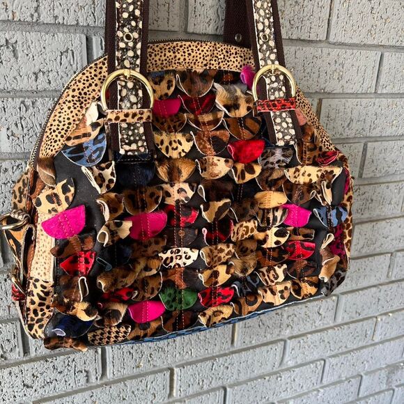 Y2K Treska Shoulder Bag Purse Leopard Cheetah Checkered Multi Print - Picture 3 of 7